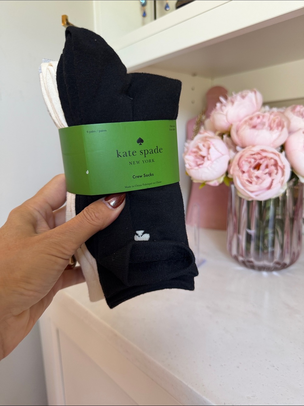 kate spade 3 pairs Women's Crew Socks Pack - Black, Cream & Light Gray